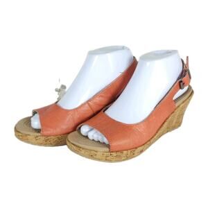 Crocs Women's A-Leigh US9 Corral Leather Plaid Lining Wedge Slingback Sandals